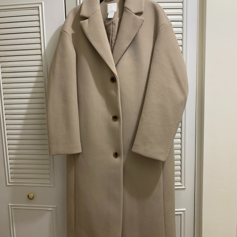 H&M Women's Single-Breasted Oversized Blend Beige/Tan Coat Size XS